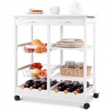 Carro de Cocina con Ruedas Estante para Vinos de Madera Carrito de Comedor Blanco 67 x 37 x 76 cm