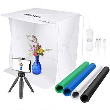 Neewer 40cm Caja de Luz de Mesa para Fotografía 2 Tiras de LED/60 Cuentas de LED Tienda de Campaña Plegable para Estudio Fotográfico con 4 Fondos No Regulable Alimentado por USB Mini Trípode y Soporte