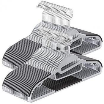 SONGMICS 50 Perchas de Plástico, Ahorro de Espacio, Apertura en Forma de S, Bandas Antideslizantes, Gancho Giratorio a 360º, Gris Oscuro CRP41G-50