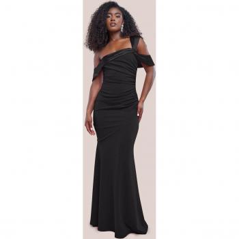 Goddiva One Shoulder Satin Band Maxi Dress - Black