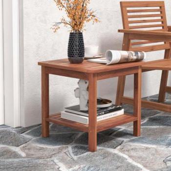Acacia Wood Double-Tier Outdoor Side Table with Slatted Top & Bottom Shelf
