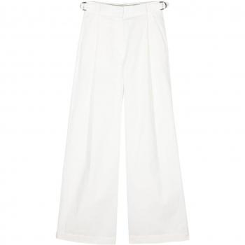 Emporio Armani Women's Wide Leg Cotton Trousers in White, Size 44, 3D2P692NW9Z0101