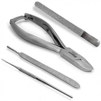 Blizzard - Kit Herramientas Podología 4pzs, Alicate, Lima Raspador, Lima de Diamante Abrasivo y Mango para Bisturí, Ideal para Uñas Encarnadas - Para Uso Profesional