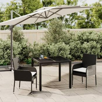 3-Piece Black Poly Rattan Garden Dining Set with Cushions