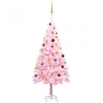 vidaXL Artificial Pre-lit Christmas Tree with Ball Set Pink 180 cm PVC