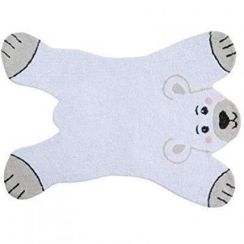 Happy Decor Kids -Alfombra Lavable Polar Bear 100% Algodón Natural -Blanco, Gris Oscuro, Lino- 110x160cm