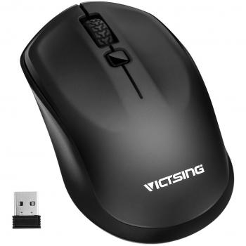 VicTsing Ratón Inalámbrico Óptico 2.4G Portable, Diseño Simétrico y Ergonómico, 3 DPI Adjustable 1600, para PC, Portátil, Ordenador, Computadora y Macbook - Negro