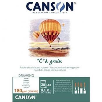 Bloc Encolado, A3, 30 Hojas, Canson C à Grain, Grano Fino 180g