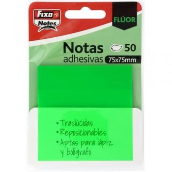 Bloc 50 Notas Adhesivas Transparentes Reusables e Impermeables 75x75mm Color Verde Neón