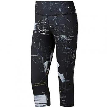 Reebok Wor AOP Capri Mallas, Mujer, Negro, XL