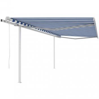 Toldo retráctil automático con postes azul y blanco 4x3 m