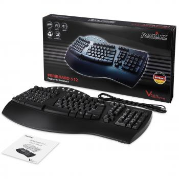 Perixx PERIBOARD-512 USB Ergonomic Split Keyboard - Classic Black Design - Large Size 19.09x9.29x1.73
