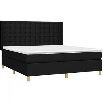 Cama box spring colchón y luces LED tela negro 160x200 cm