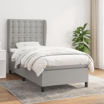 Cama box spring con colchón de muelles gris claro 90x190 cm tela