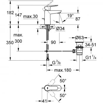 Grohe 23 328 000 23328000-Bau Edge Grifo de Lavabo, Vaciador, Cartuchos cerámicos de 35mm, Cromo, S