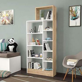Homemania Librería Zerre, Madera, Roble-Blanco, 75,4 x 22 x 170,8 cm