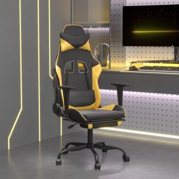 vidaXL Massage Gaming Chair with Footrest Black & Gold Faux Leather