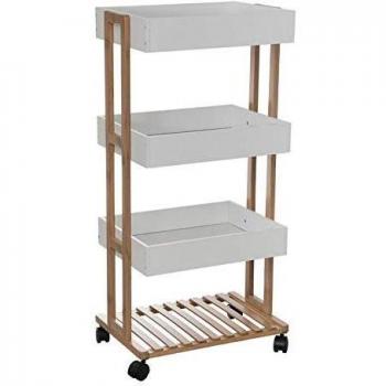 Carro de cocina rodante 4 niveles en bambú blanco Naturéo 87,8 cm H