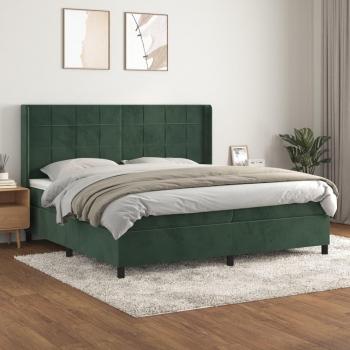 Cama box spring suave con colchón terciopelo verde oscuro 200x200 cm