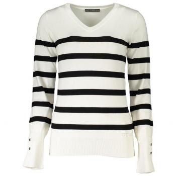 Guess Jeans Chic V-Neck Striped Sweater with Logo Embroidery - XS