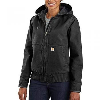 Carhartt Chaqueta Washed Duck Active Aislada de Algodón de Lona con Efecto Desgastado, Loose Fit para Mujer, Negro, XL