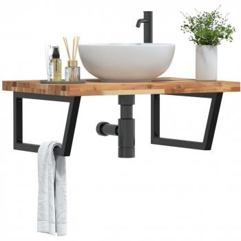 Estante de lavabo de pared acero y madera maciza de acacia Vidaxl Marrón