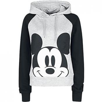 Mickey Mouse Micky & Minnie Mujer Sudadera con Capucha Gris Claro Jaspeado/Negro S