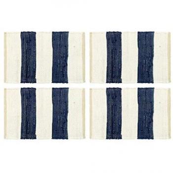 vidaXL 4X Manteles Individuales Tela Lavables Algodón Trenzado Diseño Estilo Chindi Original Set Salvamanteles Mesa Comedor Cocina Rayas Azul Blanco