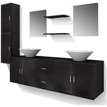 vidaXL Set Mobiliario de Baño con Lavabo Pack 9 Unidades Negro en Conglomerado