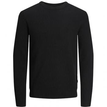 Jack & Jones Perfect Black Regular Fit Knitted Sweater for Men - Size L