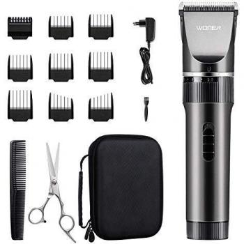 WONER Cortapelos Profesional Hombre Recargable Motor Silencioso Cuchilla Cerámica, Máquina Cortar Pelo Inalámbrico Batería 2000mAh, Recortador Pelo Barba Kit Familia