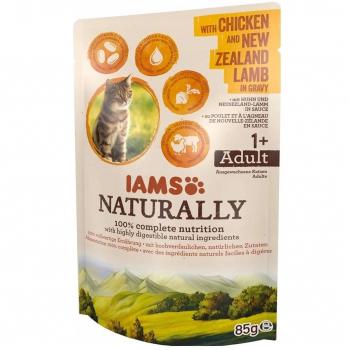 Iams Naturally Adult con Pollo y Cordero de Nueva Zelanda en Salsa - Comida Húmeda para Gato - 85g