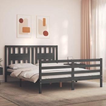 Estructura de cama con cabecero gris 160x200 cm de madera maciza