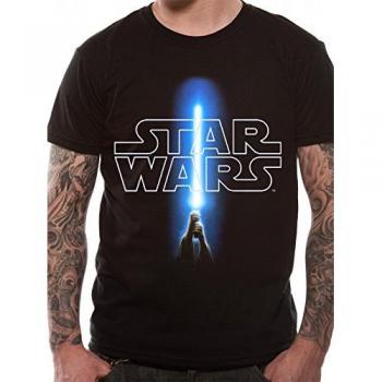 Star Wars Logo & Saber, Camiseta para Hombre, Negro Black, Medium