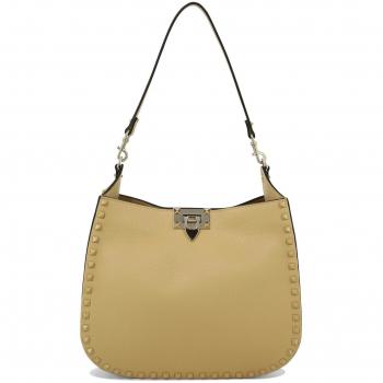 Valentino Garavani Women's Rockstud Hobo Bag in Beige, Grain Leather, Brown female, Size: ONE SIZE