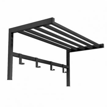 Perchero de Pared con Estante en Metal Negro, 4 Ganchos, Dimensiones: 69x33x34 cm