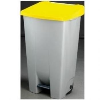 Denox 23400 - Contenedor basura selectivo con pedal y ruedas, color amarillo, talla 120 L