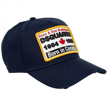 Dsquared2 Men's Born in Canada Navy Blue Cotton Baseball Cap - One Size