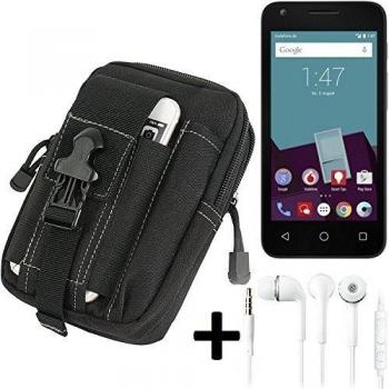 Bolsa del cinturón / funda para Vodafone Smart speed 6, negro + auriculares | compartimientos adicionales con el espacio para el banco de la energía, disco duro, etc. - K-S-Trade