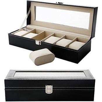 ZOGIN Caja de Almacenamiento de Reloj / Soporte de Exhibición de Relojes para Guardar 6 Pulseras o Relojes, Color Negro