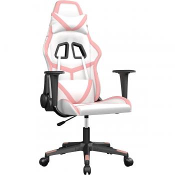 Silla de juego de masaje en cuero sintético blanco y rosa