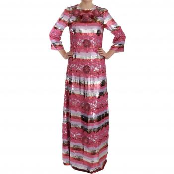 Dolce & Gabbana Pink Floral Sequined Crystal Gown Dress - IT44|L, Maxi Dresses, female, Pink, Size: M