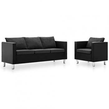 vidaXL Set de Sofás de 2 Piezas Cuero Sintético Negro y Gris Oscuro Mobiliario