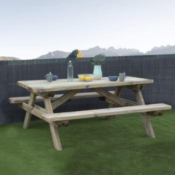 Mesa Picnic Premium 180x160x72 cm - Mesa de exterior, fabricada en madera tratada, resistente a la intemperie, con capacidad para 8-10 personas, diseño plegable y fácil de transportar