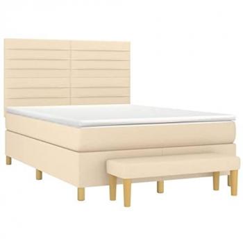 Cama box spring con colchón viscoelástico espuma protector muelles ensacados adaptable acolchado reversible tela color crema 140x190 cm