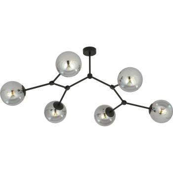 Plafón de Techo Emibig Lighting Space, Negro/Grafito, 6 Luces E14 con Pantallas de Cristal