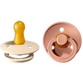 BIBS Colour Natural Rubber Pacifier 0-6 Months, Blush/Ivory, 2-Pack