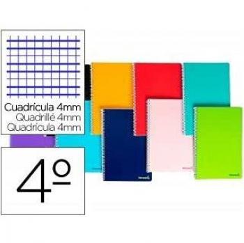 Cuaderno espiral liderpapel cuarto smart tapa blanda 80h 60gr cuadro 4mm con margen colores surtidos