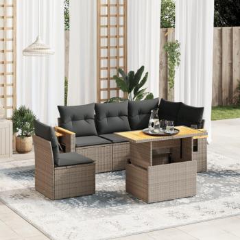 6-Piece Grey Poly Rattan Garden Sofa Set with Cushions