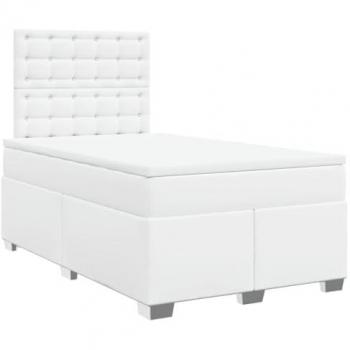 Cama Box Spring con colchón de muelles en cuero sintético blanco 120x200 cm